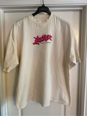 Loiter Made for the Human Race Cream T‑Shirt with Pink Logo size XL